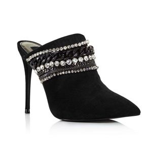 AQUA Dare Embellished Suede High-Heel Mules